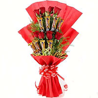Order Dussehra Flowers to India. Online Pink Roses 10 Flowers 16 Pcs Ferrero Rocher Bouquet. Dussehra Gifts to India