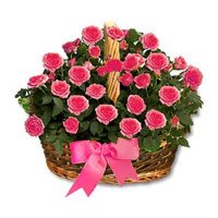 Dussehra Flower Delivery in India. Send Pink Roses Basket 24 Flowers to Chennai
