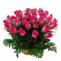 Deliver Flowers to India. Pink Roses Basket 36 Flowers in India for Diwali