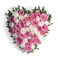 Online Wedding Flowers. Pink White Roses to India Heart 50 Flowers in India