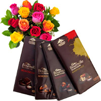 Online Delivery of 4 Cadbury Bournville Chocolates with 12 Mix Roses Bunch. Place order to send Rakhi Flowers to India