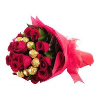 Chocolates Delivery to India comprising 16 pcs Ferrero Rocher and 24 Red Roses Bouquet