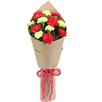 Send Diwali Flowers to India. Pink Yellow Carnation Bouquet 10 Flowers in India on Diwali