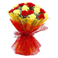 Send Diwali Flowers to India. Red Yellow Carnation Bouquet 20 Flowers to India