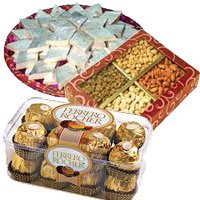 Send 1 Kg Dry Fruits to India with 1/2 Kg Kaju Katli and 16 Pcs Ferrero Rocher Chocolates to India