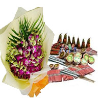 Diwali Gifts to India with 5 Orchids with Assorted Crackers worth Rs 2000