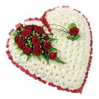 Send Rakhi with Flowers to India. 100 White Gerbera and 10 Red Roses to India in Heart shape