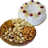 Gifts Delivery in India. 500 gm Pineapple Cake with 500 gm Mixed Dry Fruits in India