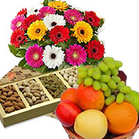Send 12 Mix Gerbera with 500 gm Mix Dry Fruits and Gifts in India and 1 Kg Fresh Fruits Basket