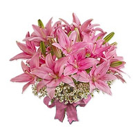 Send Diwali Flowers to India. Online Pink Oriental Lily Bouquet 6 Stems on Diwali