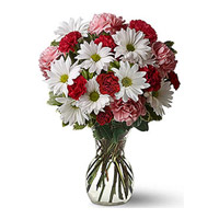 Fresh Mix Gerbera Carnation 24 Flowers in Vase Delivery in India. Diwali flowers to India