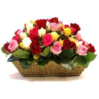 Place Order for Mixed Roses Basket 50 Flowers to India on New Born