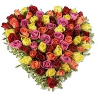 Rakhi with Flower Delivery in India. Mixed Roses Heart 50 Flowers