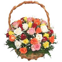 Online New Born Flowers Delivery in India. Mixed Roses Basket 45 Flowers