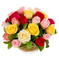 New Born Flowers in India. Send Mixed Roses Basket 24 Flowers to Bhubaneswar