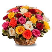 Dussehra Flowers to India. Mixed Roses Basket 30 Flowers in Raipur