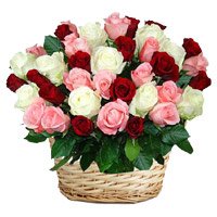 Deliver Red Pink White Roses Basket 50 Flowers in India Online for Dussehra