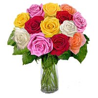 Send Mixed Roses Vase 12 Flowers to India, Send Rakhi to India Online