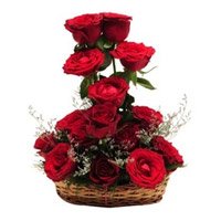 Diwali Flowers to India. Red Roses Basket 12 Flowers to Chandigarh
