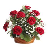 Durga Puja Flowers Delivery in India. Deliver Red Roses Basket 18 Flowers to India