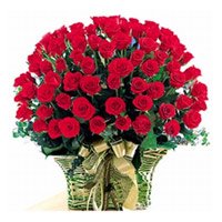 Deliver Dussehra Flowers and Gifts to India. Red Roses Basket 75 Flowers to India