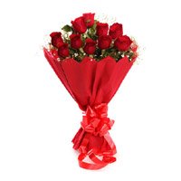 Diwali Flowers in India consist of Red Rose Bouquet in Crepe 10 Flowers