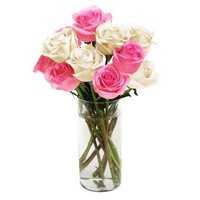 Send White Pink Roses Vase 10 Flowers to India, Send Rakhi to India Same Day