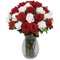 Online Rakhi Delivery with Red White Roses Vase 24 Flowers in India