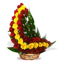 Send Dussehra Flowers in India. Send Red Yellow Roses Arrangement 45 Flowers in Gurgaon