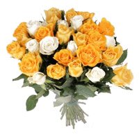 Rakhi Flower Delivery India. Send Orange and White Roses Bouquet of 35 flowers to India