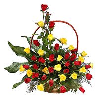Send Rakhi to India, Red Yellow Roses Basket 36 Flowers in India