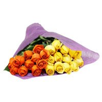 Place orer to send Yellow Orange Roses Bouquet 24 flowers to India, Send Rakhi to India Same Day