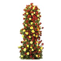 Diwali Flowers to India. Send Yellow Red Roses Tall Arrangement 100 Flowers to Hyderabad
