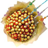 Chocolate Delivery in India with Rakhi consist of 64 Pcs Ferrero Rocher Bouquet