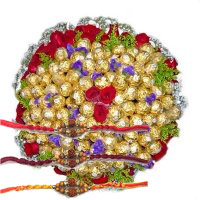 Send Rakhi Gift of 20 Red Roses and 80 Pcs Ferrero Rocher Bouquet in India