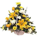 Send Flowers to India : Yellow Lily and Mixed Flower Basket 15 Flowers to India