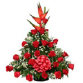 Flowers to India : Bird of Paradise and Red Roses Arrangement of 50 Flowers to India
