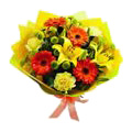 Yellow and Red Lily, Gerbera, Carnations Bouquet 15 Flowers to India : Send Flowers to India