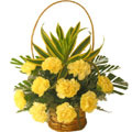 Flowers to India : Yellow Carnation Basket of 12 Flowers to India