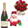 Send Christmas Gifts to India, Christmas Combination of Toys Roses, Champagne and More