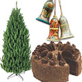 Christmas Tree (3 Ft), with 3 Bells and 1 Kg Fresh Chocolate Cake on Christmas to India