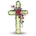 Red and White Flower Cross to India for Antim Yatra