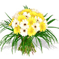 Flowers to India : Elegent White and Yellow Gerbera Bouquet of 36 Flowers to India