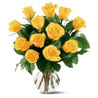Send Yellow Roses in Vase for Mothers Day Flowers to India