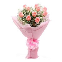 Buy Wedding Pink Roses Crepe 15 Flowers in India
