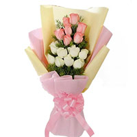 Online Diwali Gifts Delivery. Order for Pink White Roses Bouquet 24 Flowers to India