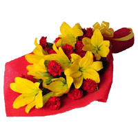 Deliver Flowers on Diwali, 4 Orange Lily 12 Red Carnation Flowers to India Online