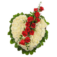 Diwali Flowers Delivery in India. 50 White Carnation Heart 12 Red Rose Flowers to India