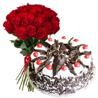 Send Online 24 Red Roses, 1 Kg Black Forest Cake India from5 Star Bakery
