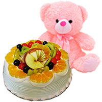 Send 12 Inch Teddy 1 Kg Eggless Fruit Cake to Banalore 5 Star Bakery
